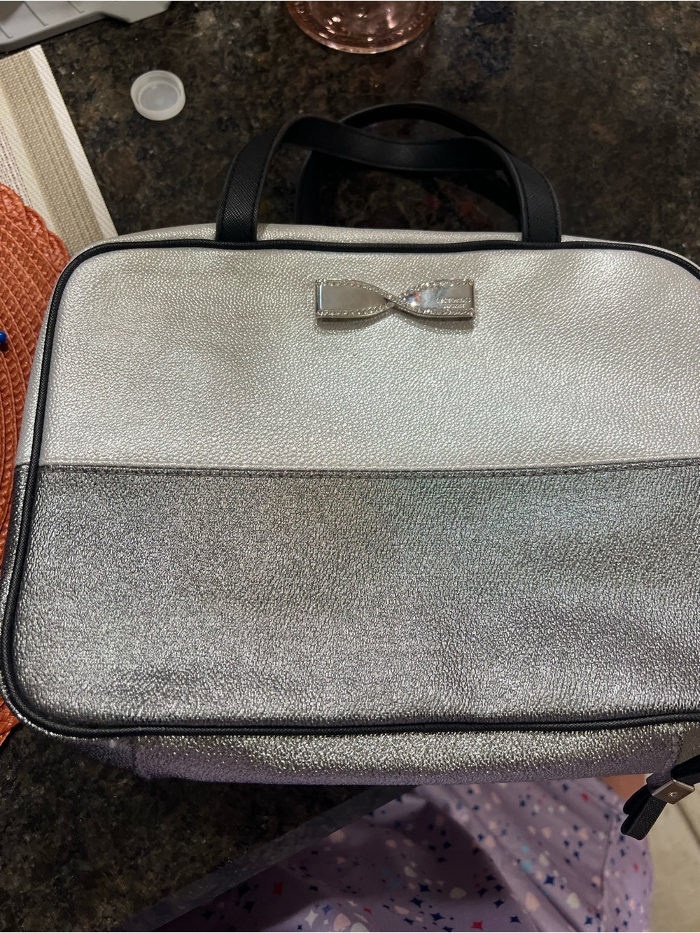 Silver Two-Tone Metallic Tote with Bow Accent victoria’s Secret